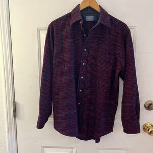 Vintage Red Pendleton Men's Plaid 100% Virgin Wool Button-Up Shirt Sz Med